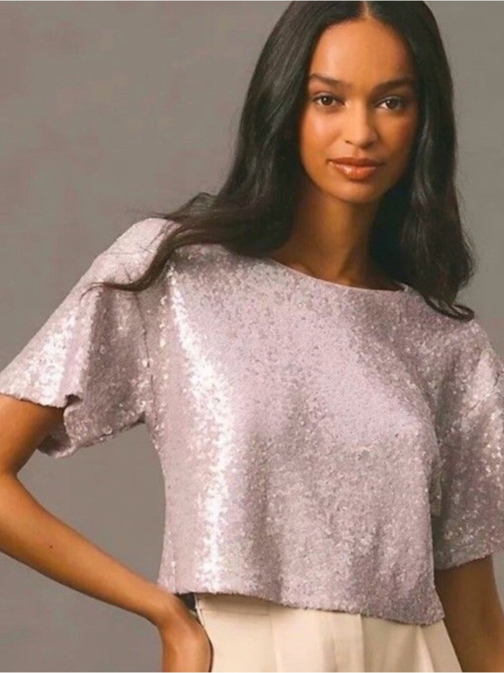 Anthropologie Lavender Sequin Crop Top